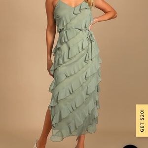 Love the Look Sage Green Tiered Ruffled Midi Dress